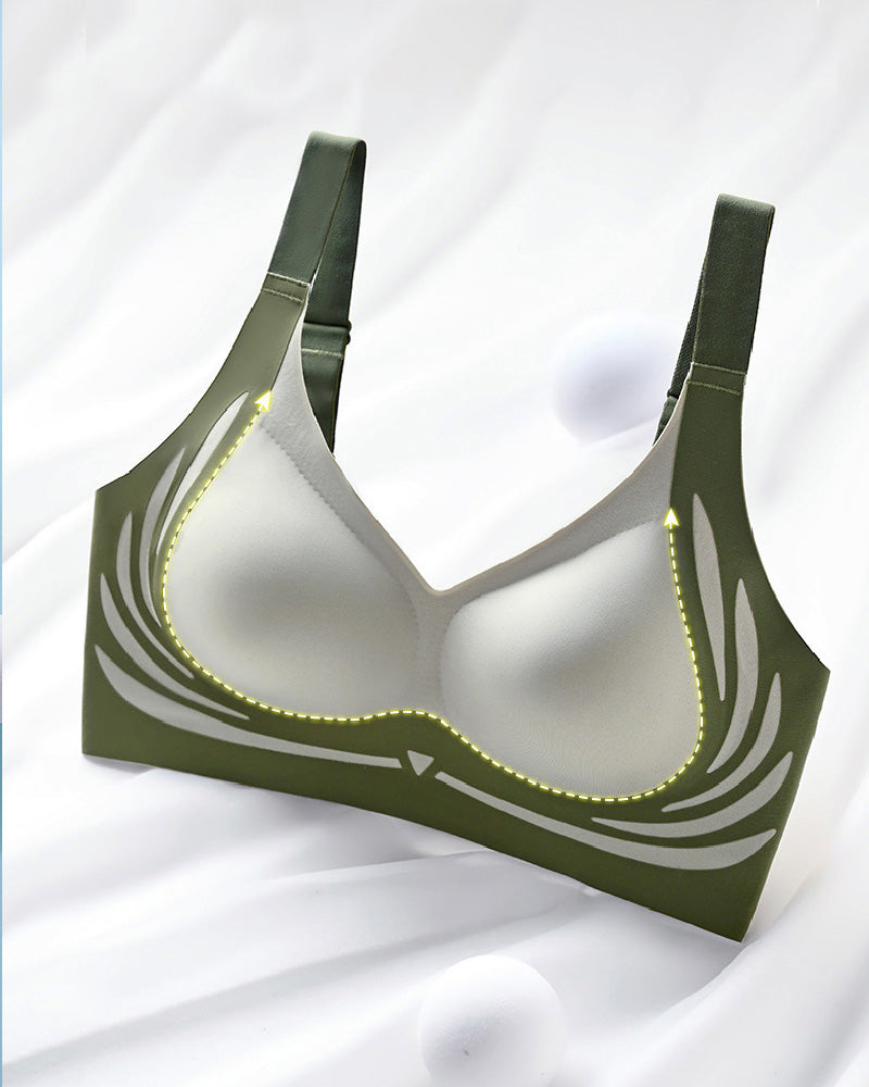 Seamless Contrast Color Wireless Soft Anti-sagging Push Up Sleep Bra  - By Qivii