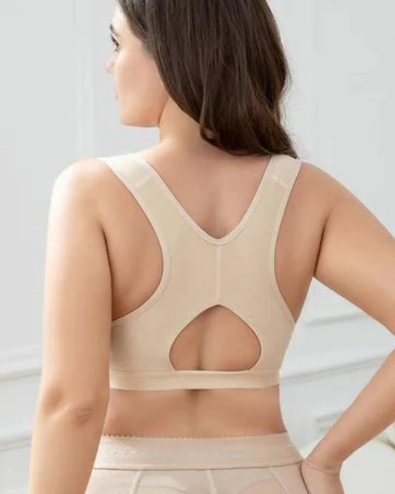 Shapshe® Women Beige Front Closure Adjustable Straps Wirefree Support Sports Bra  - By Qivii