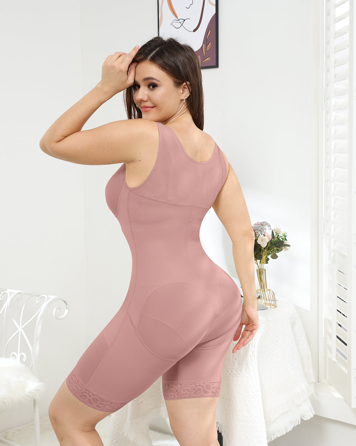Shapshe® Rosybrown Chest-Packed Full Body Shapewear for Women Postpartum with Hook-Eye  - By Qivii