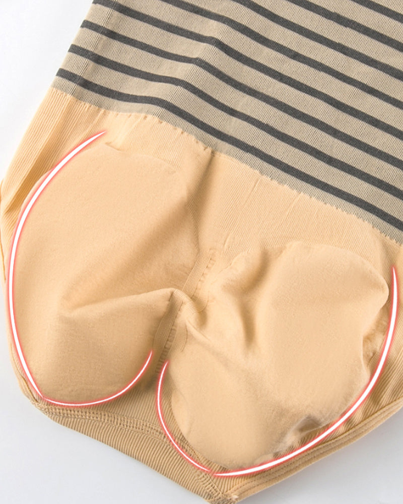 Women's High Waisted Striped Belly Bump Shapewear Panties Butt Lifter Briefs  - By Qivii