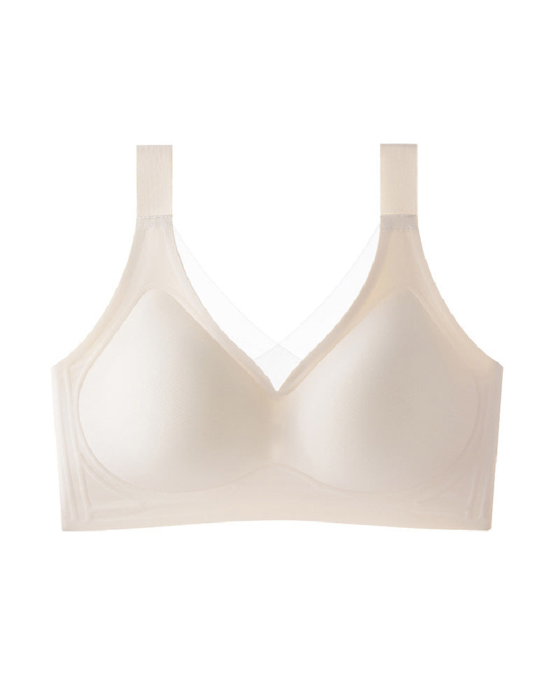 Wireless Mesh V Neck Invisible No Underwire Comfort Smooth Everyday Bra  - By Qivii