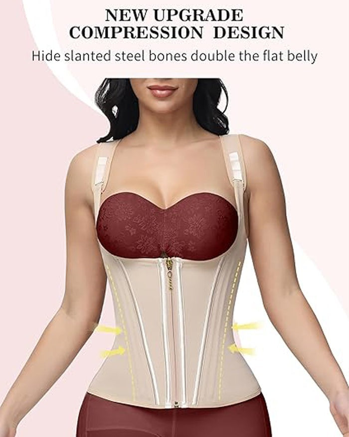 Waist Trainer for Women Body Shaper Corset Vest Tank Top with Steel Bones  - By Qivii