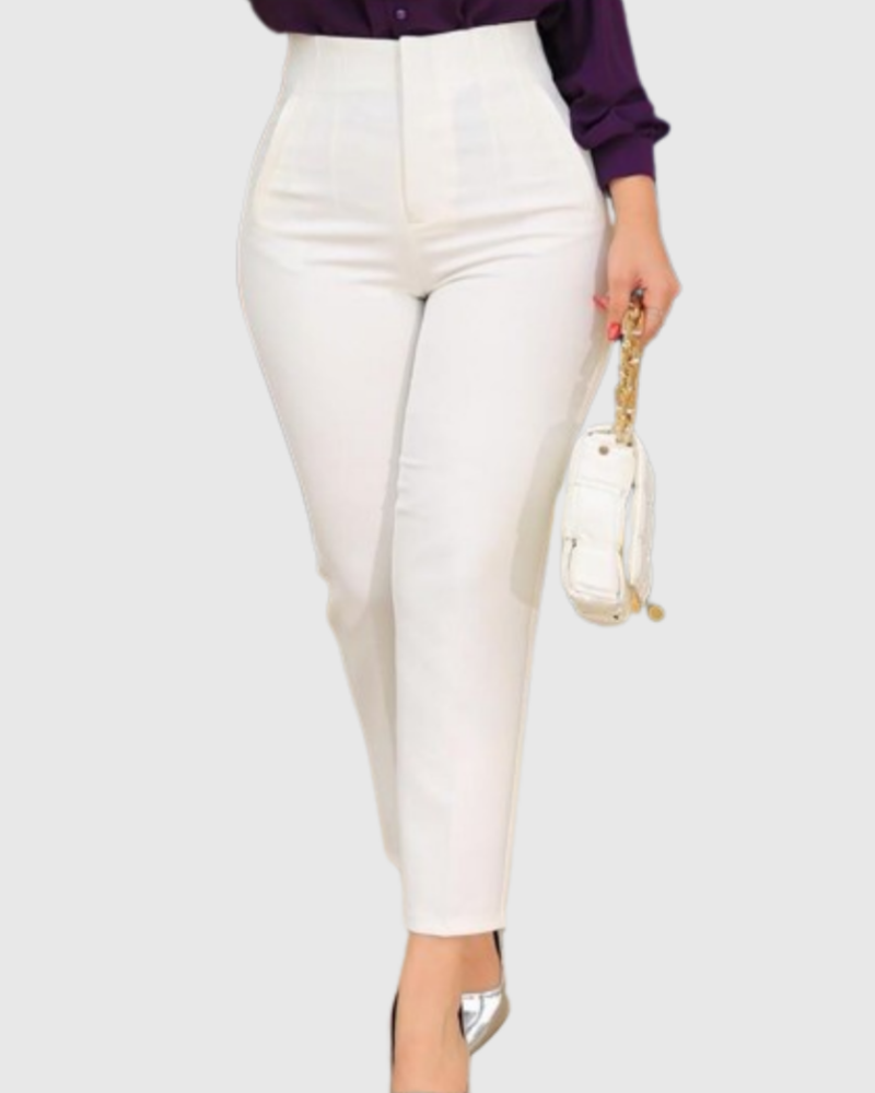 Women's Tailored Pleat High Waist Side Pocket 9-point Pants  - By Qivii