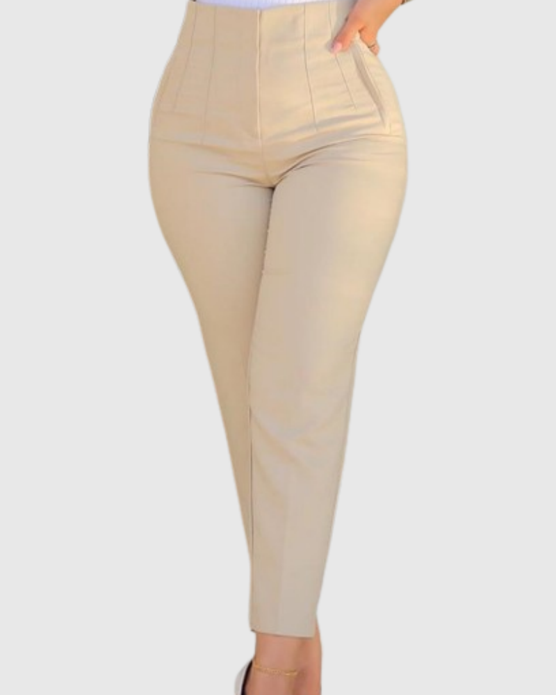 Women's Tailored Pleat High Waist Side Pocket 9-point Pants  - By Qivii
