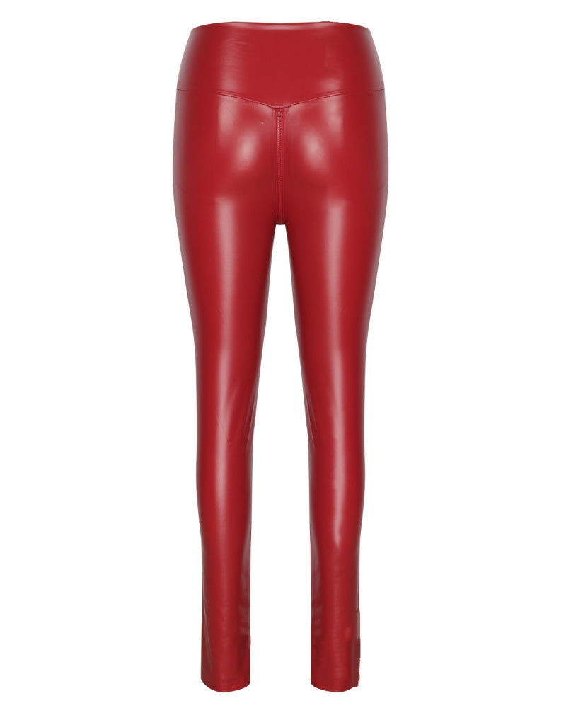 Sexy PU Leather Crotch Zipper Leather Pants for Curvy Women  - By Qivii