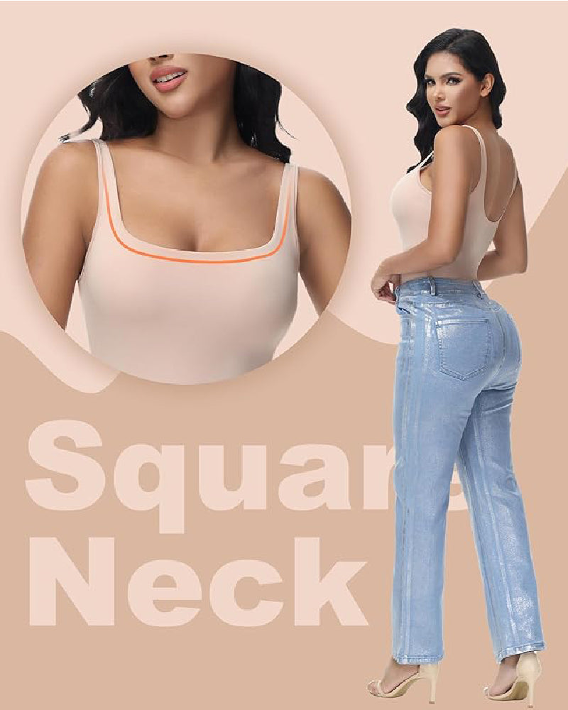 Shapshe® Seamless Tummy Control Thong Shapewear Backless Square Neck Tank Tops Body Shaper  - By Qivii