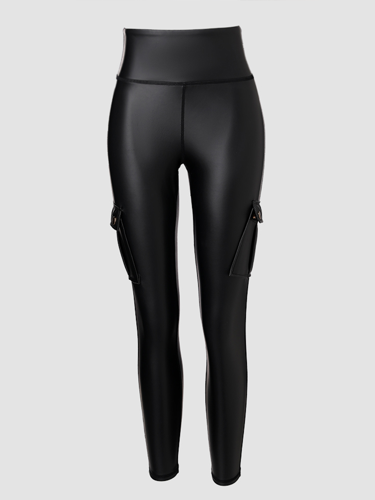 Women's Leather Pants High Waist Cargo Pockets Stretch Leather Leggings  - By Qivii