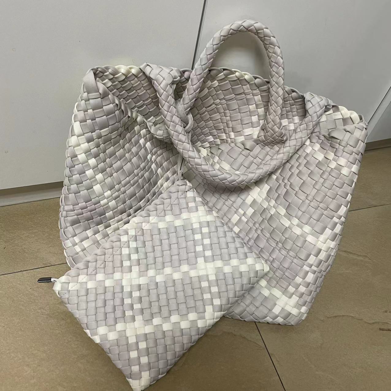 Colorblock Neoprene Woven Bag - Camel | Ounamei