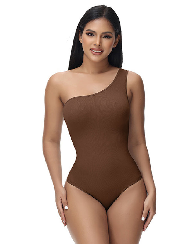 Shapshe® Sexy Ribbed One Shoulder Sleeveless Tank Top Tight Stretch Bodysuit  - By Qivii