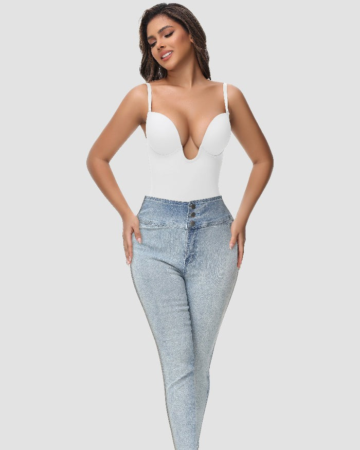 Shapshe® Women's U Plunge Strapless Tummy Control Bodysuit Low Back Built In Bra Shapewear  - By Qivii