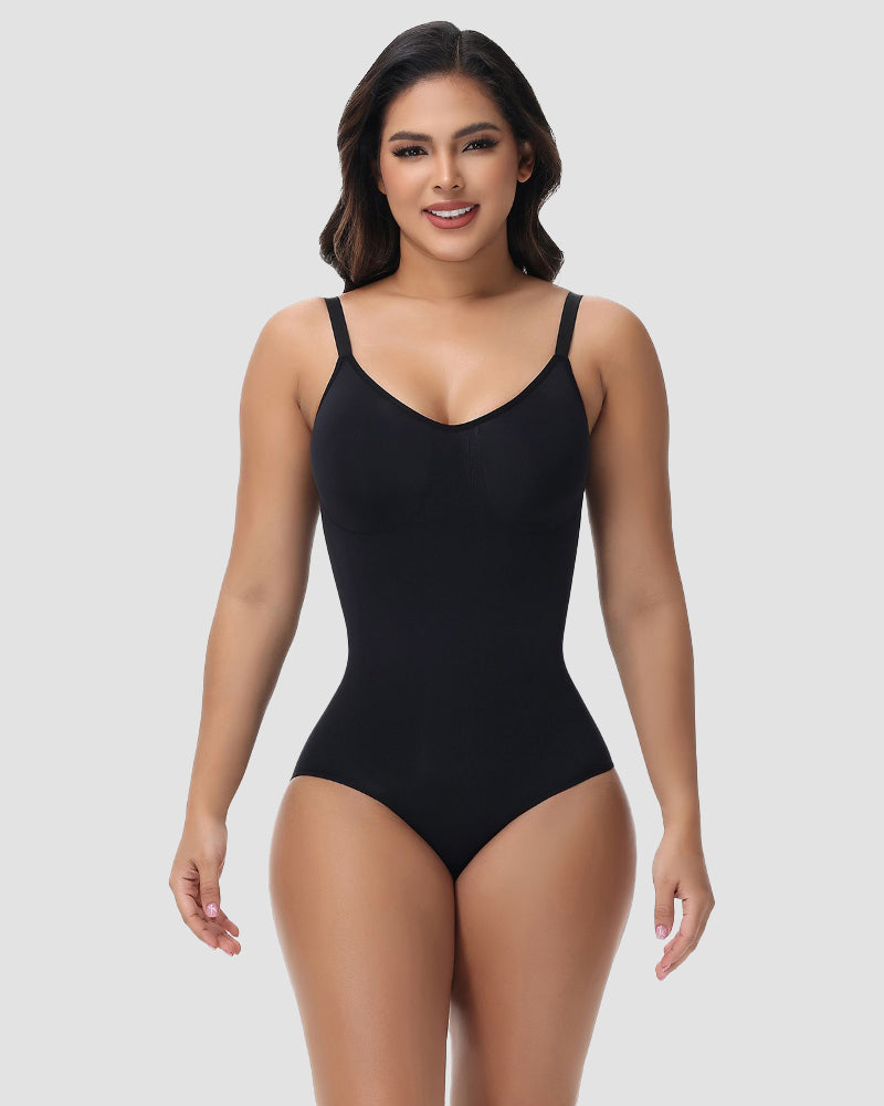 Shapshe® Seamless Knit Tummy Control Bodysuit Spaghetti Strap Stretch Briefs Body Shaper  - By Qivii