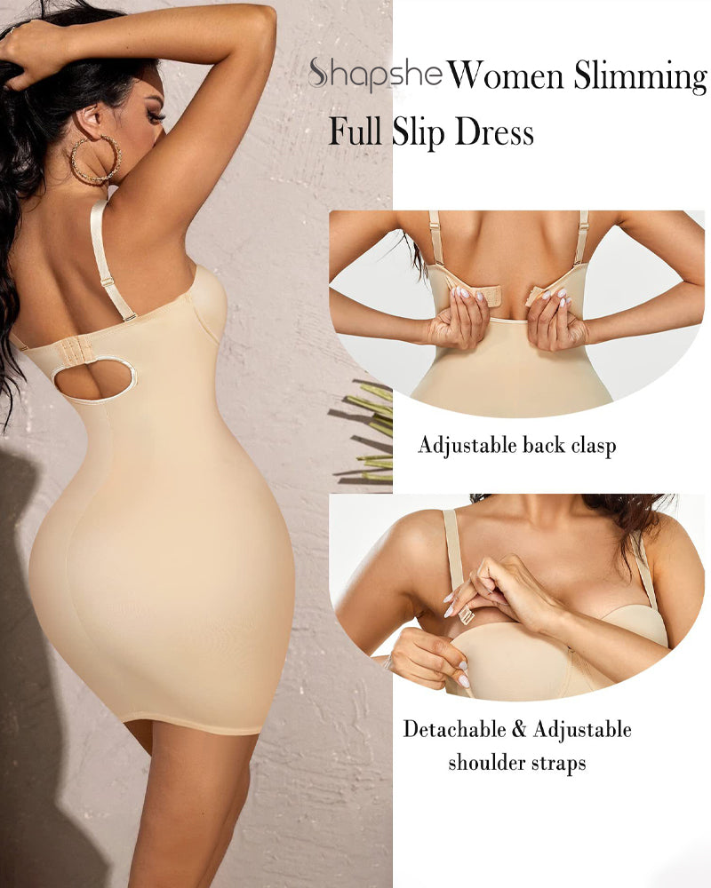 Smooth Full Slip Strapless Tummy Control Bodycon Shapewear Dresses With Built In Bra  - By Qivii