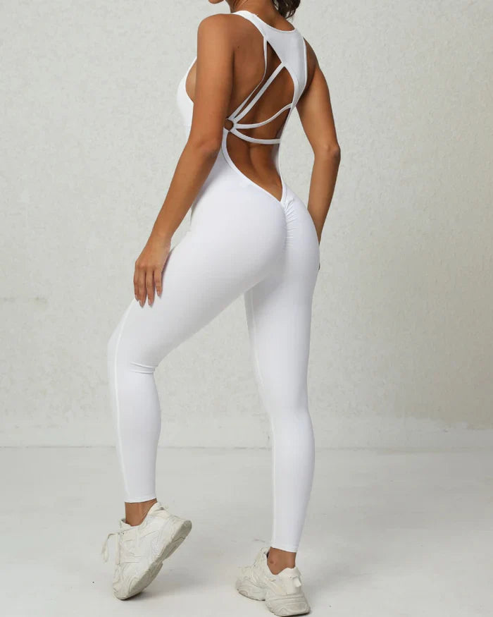 Women's Beautiful Back Sleeveless Elastic Tights Jumpsuit  - By Qivii