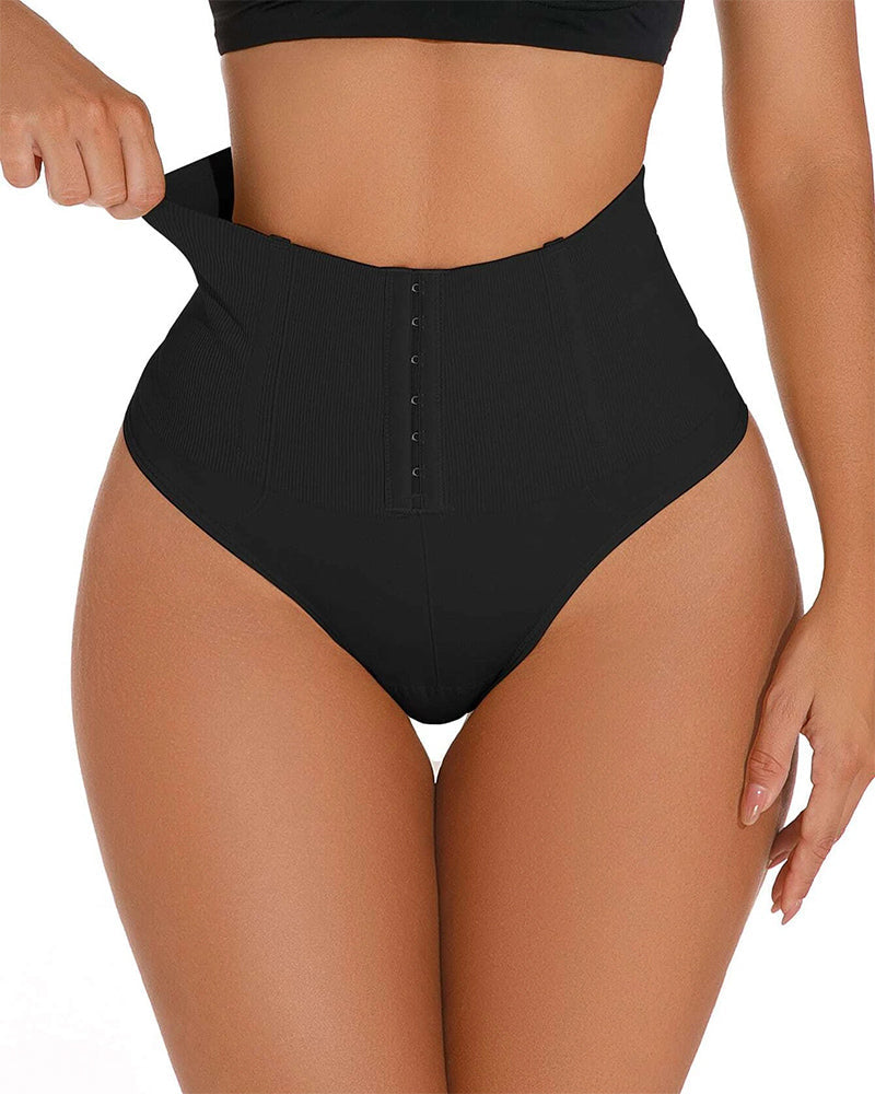 High Waist Seamless Single Breasted Shaping Thong Tummy Control Shapewear Panties  - By Qivii