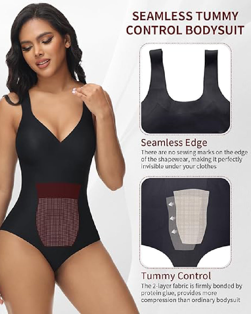 Shapshe® Women's Tummy Control Seamless Ice Silk Summer Bodysuit Compression V Neck Body Shaper  - By Qivii