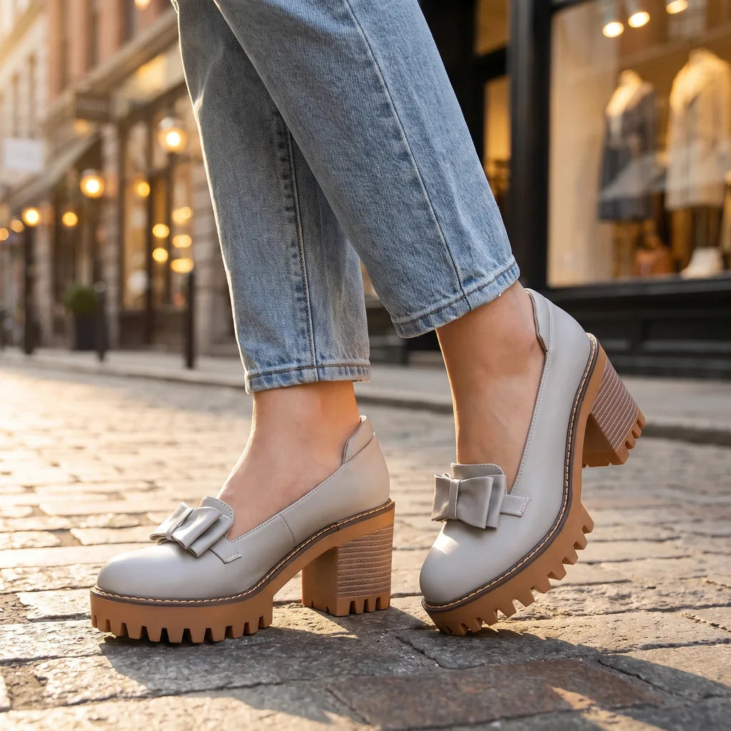 Adeline women's orthopedic bow platform shoes by Hudson Ridge, featuring a stylish multi-color design and comfortable heel height.