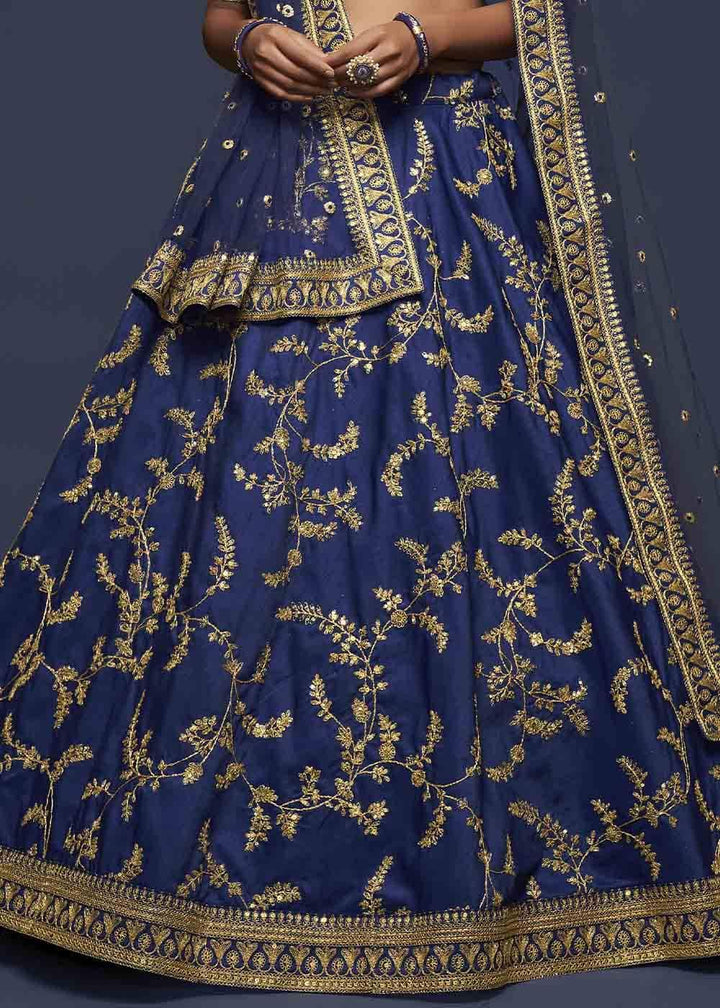 Admiral Blue Silk Lehenga Choli with Thread,Zari,Dori & Sequins work - qivii