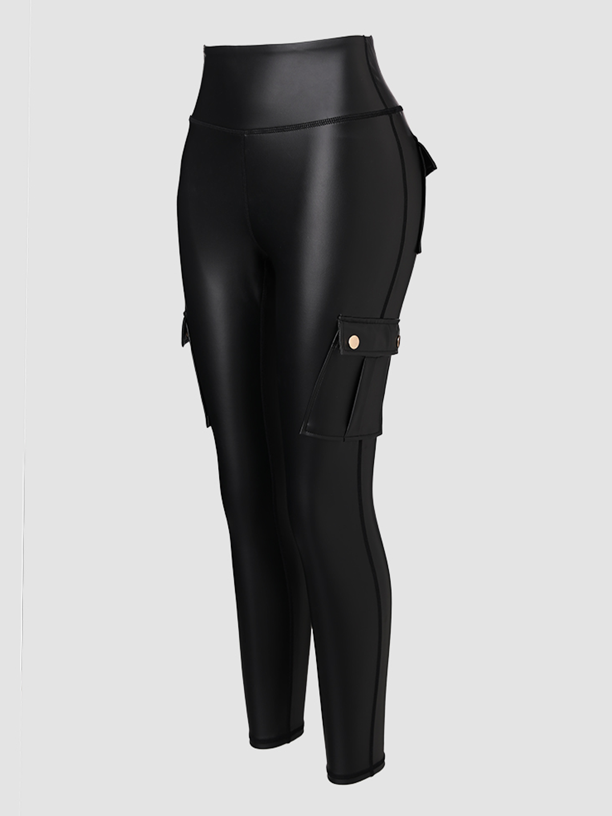 Women's Leather Pants High Waist Cargo Pockets Stretch Leather Leggings  - By Qivii