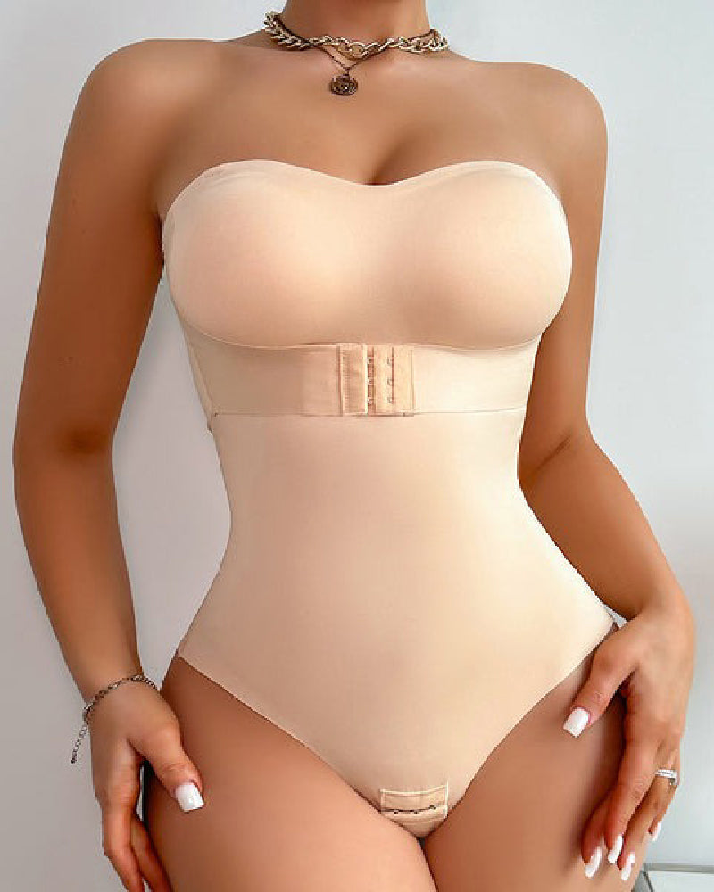 Women's Strapless Tummy Control One Piece Seamless Thong Shapewear Bodysuits  - By Qivii