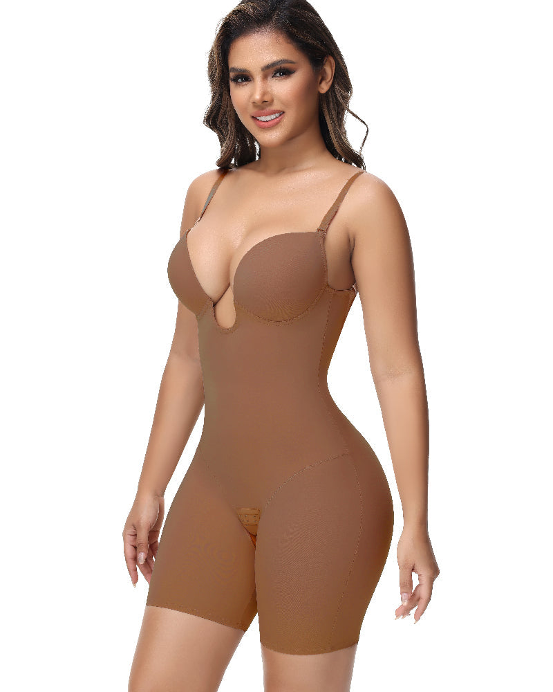Shapshe® Women's U Plunge Strapless Tummy Control Bodysuit Low Back Built In Bra Shapewear  - By Qivii