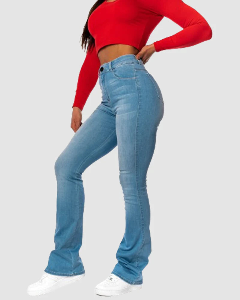 High Waisted Slim Stretch Skinny Flare Jeans  - By Qivii