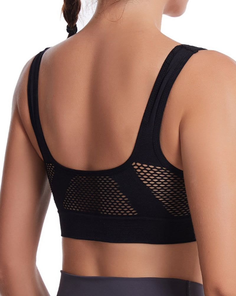 Women's Hollow Out Anti-Sagging High Support Sports Bra Breathable Yoga Top Bras  - By Qivii