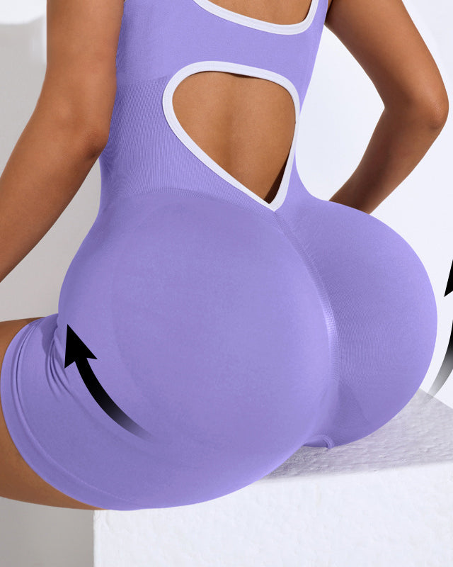 Heart Cutout Back Ribbed Seamless Romper  - By Qivii