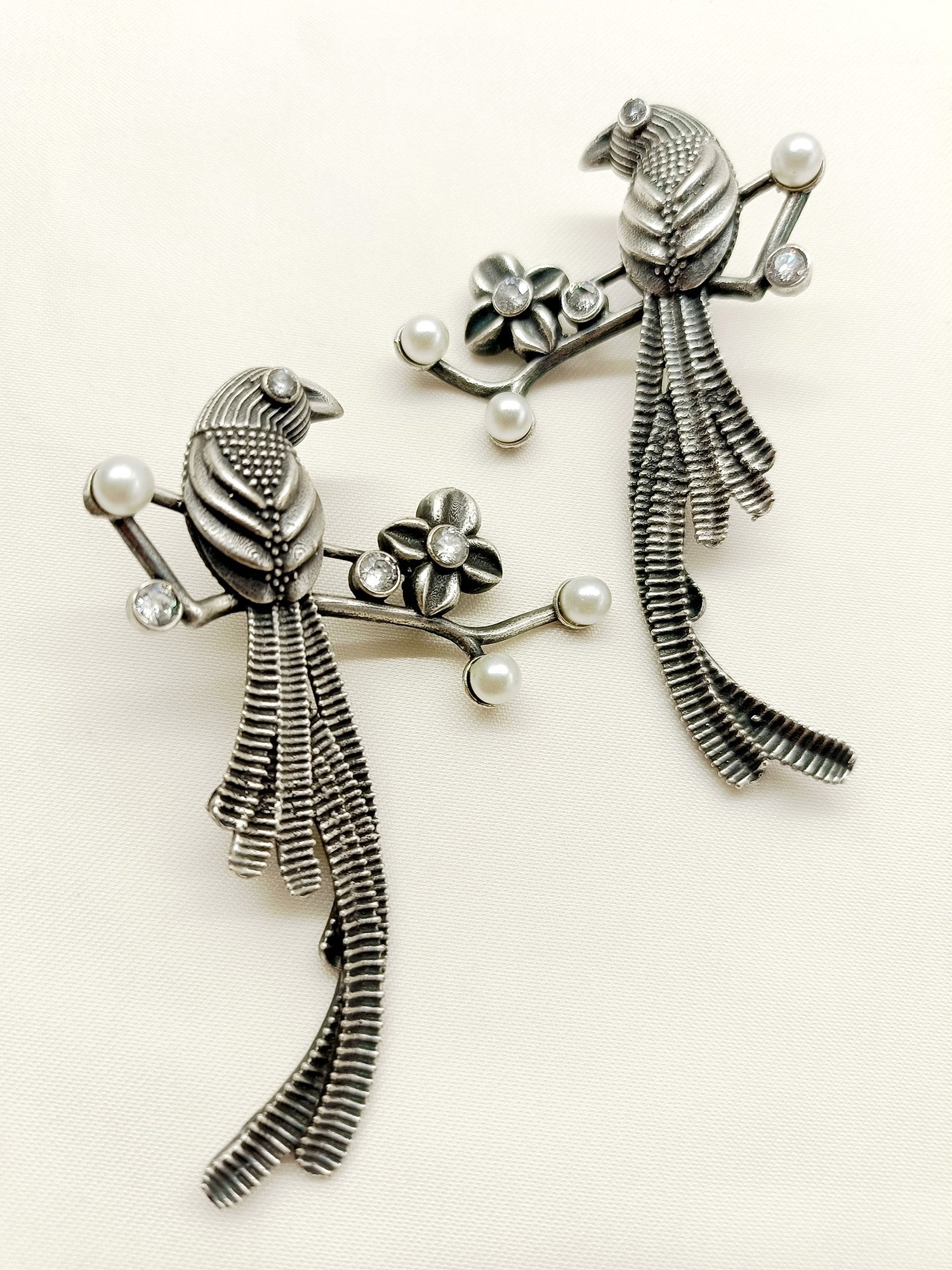 Firdaus Parrot German Silver Oxidized Earrings