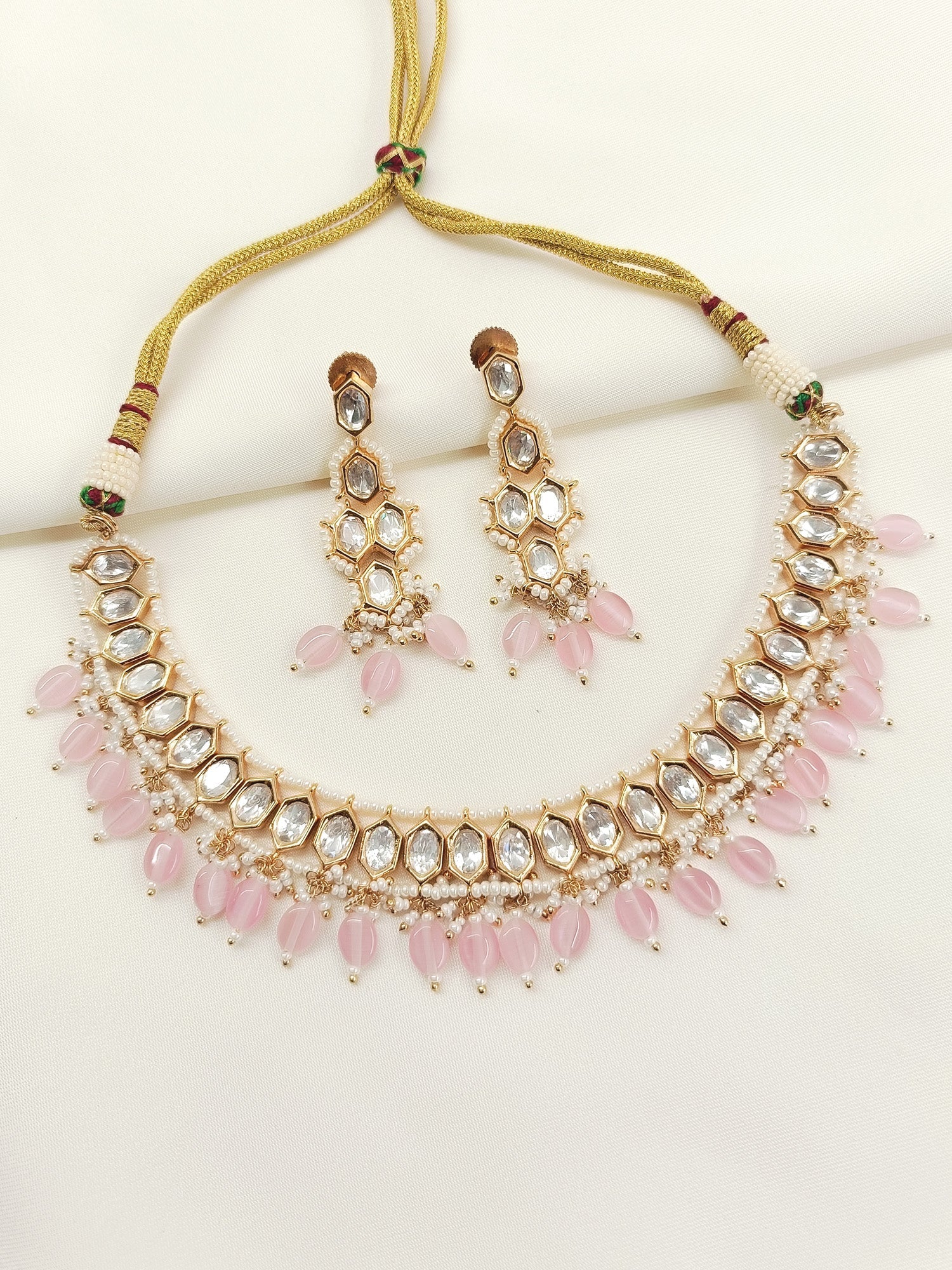 Raihana Baby Pink Diamond Gold Plated Kundan Set