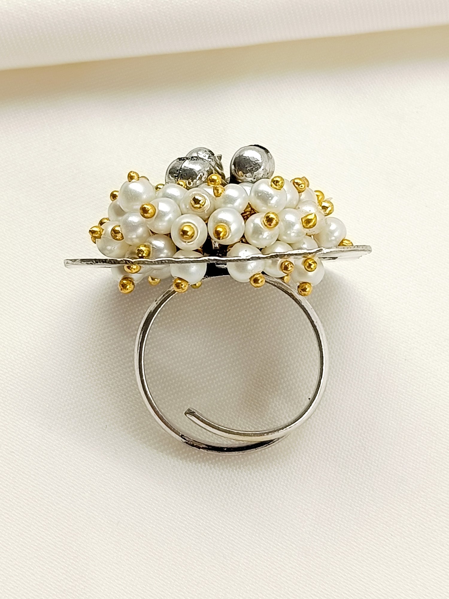 Edha White Pearl Oxidized Finger Ring