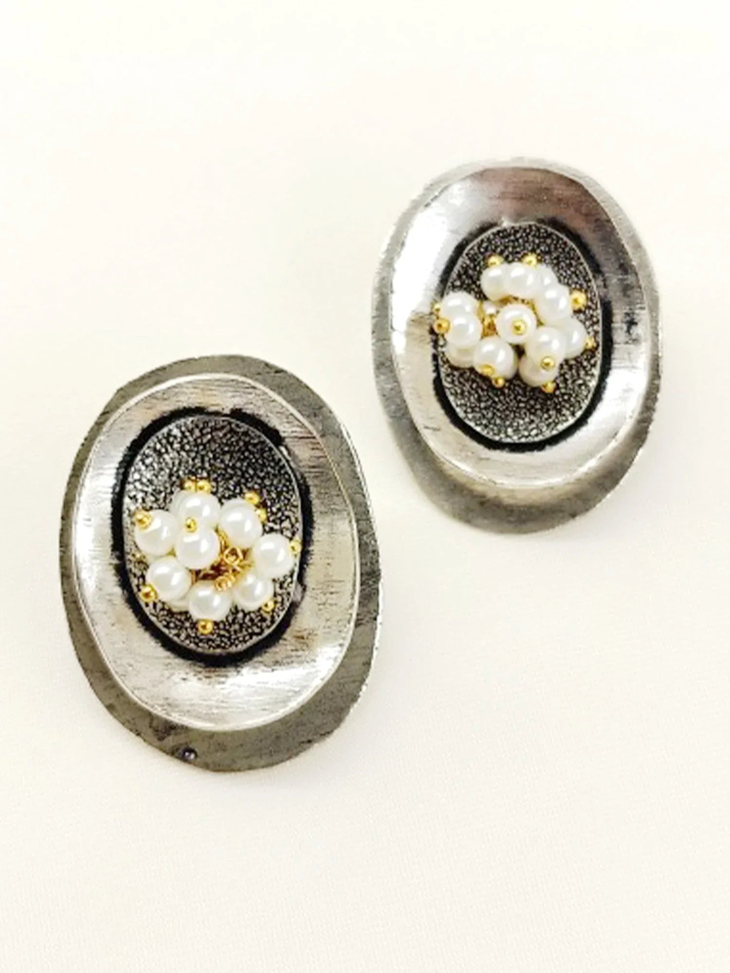 Charushree White Pearl Oxidized Tops