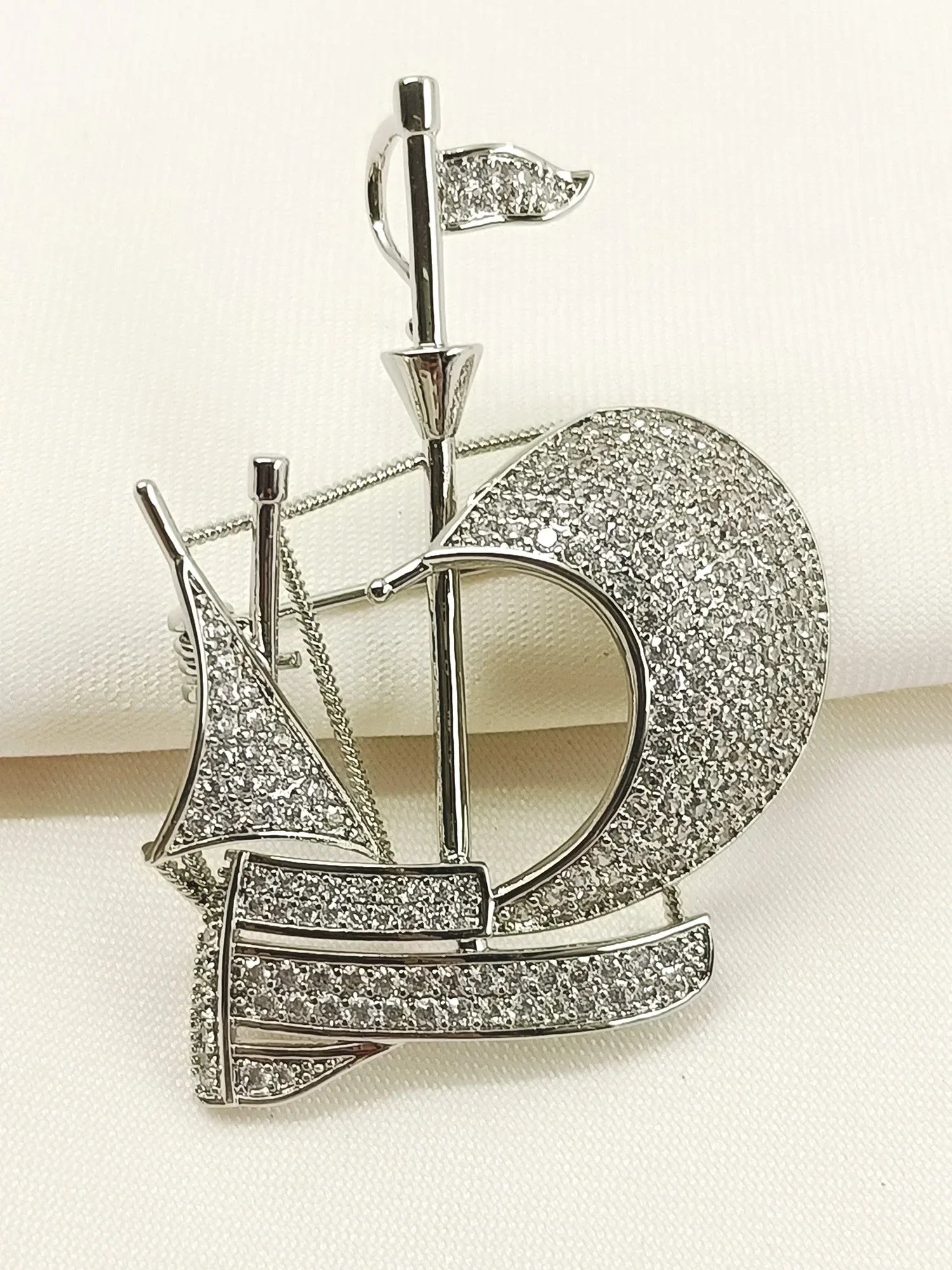 Mishkaad Silver Ship Brooch