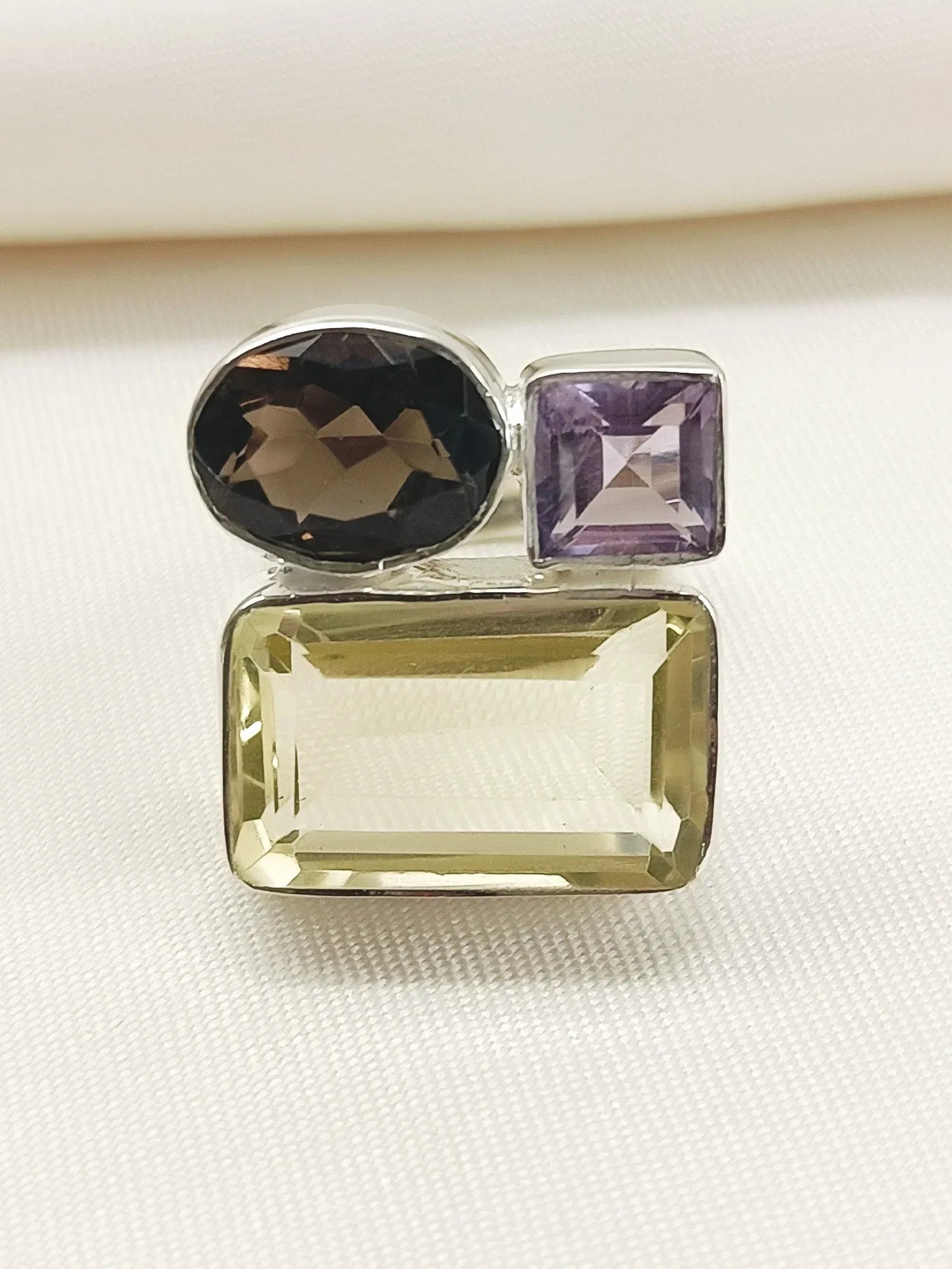 Rajnandini Multi Colour 92.5 Silver Amethyst Stone Finger Ring