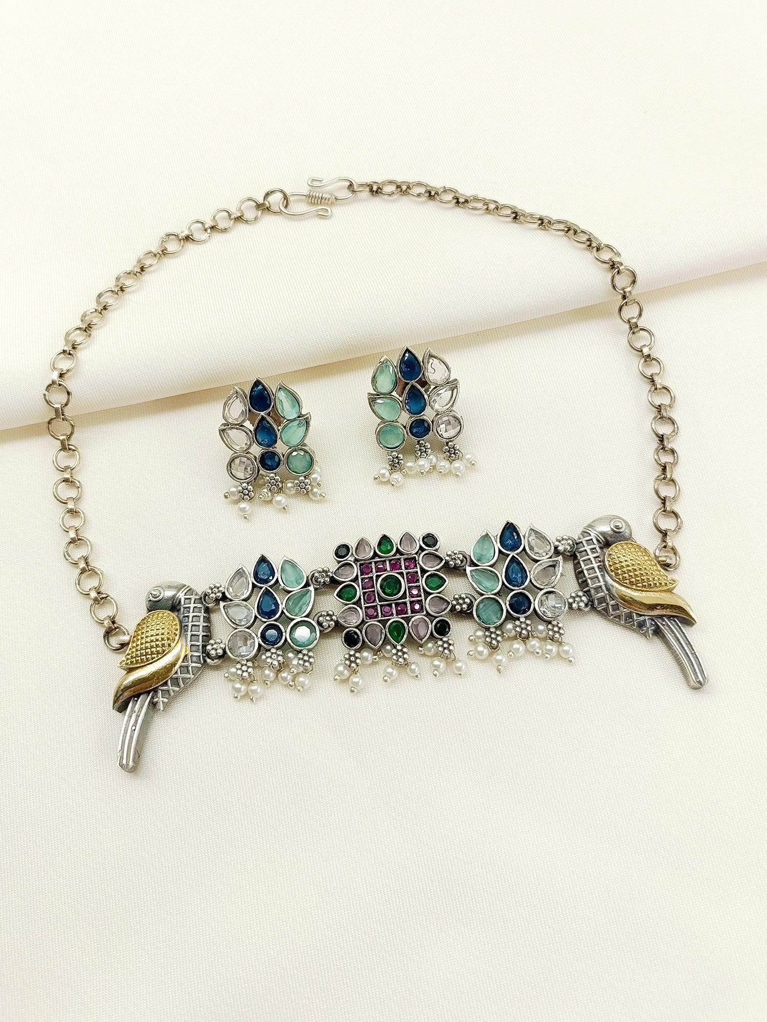 Madhvika Multi Colour Peacock Oxidized Choker Set