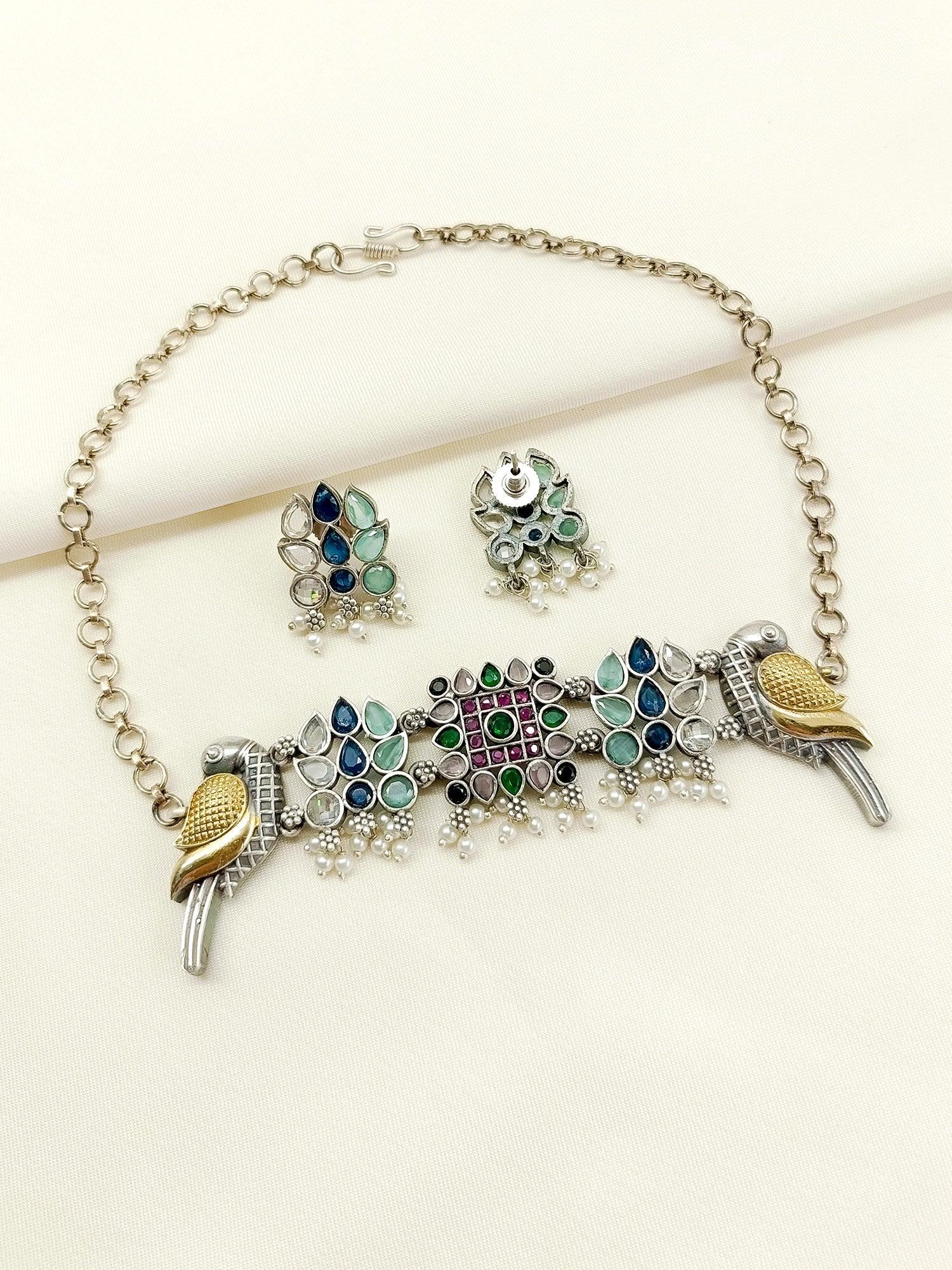 Madhvika Multi Colour Peacock Oxidized Choker Set