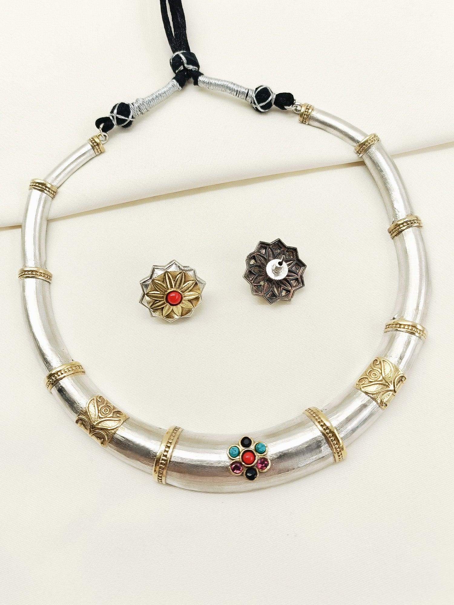 Varya Multi Colour Oxidized Hasli Styled Choker Set