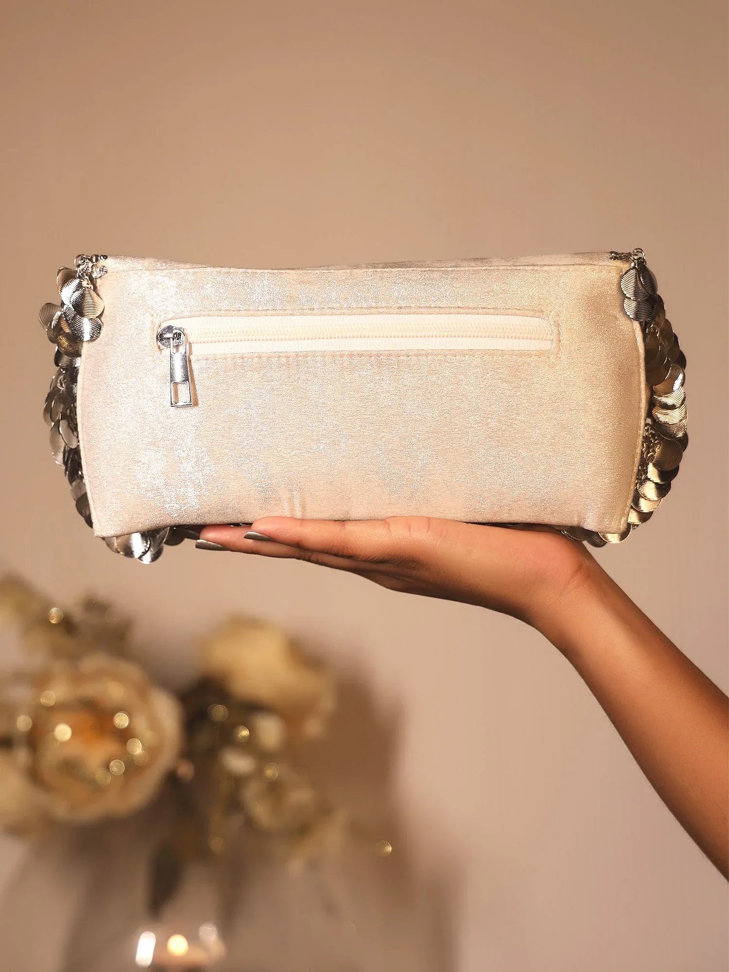 Asha Silver Evening Clutch