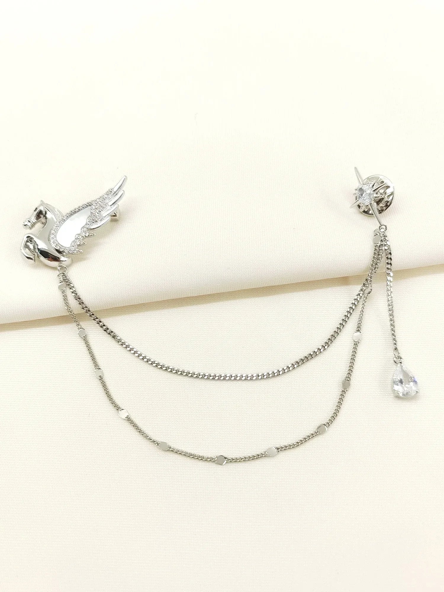 Aditi Silver Pegasus & Star Brooch Pin With Chain