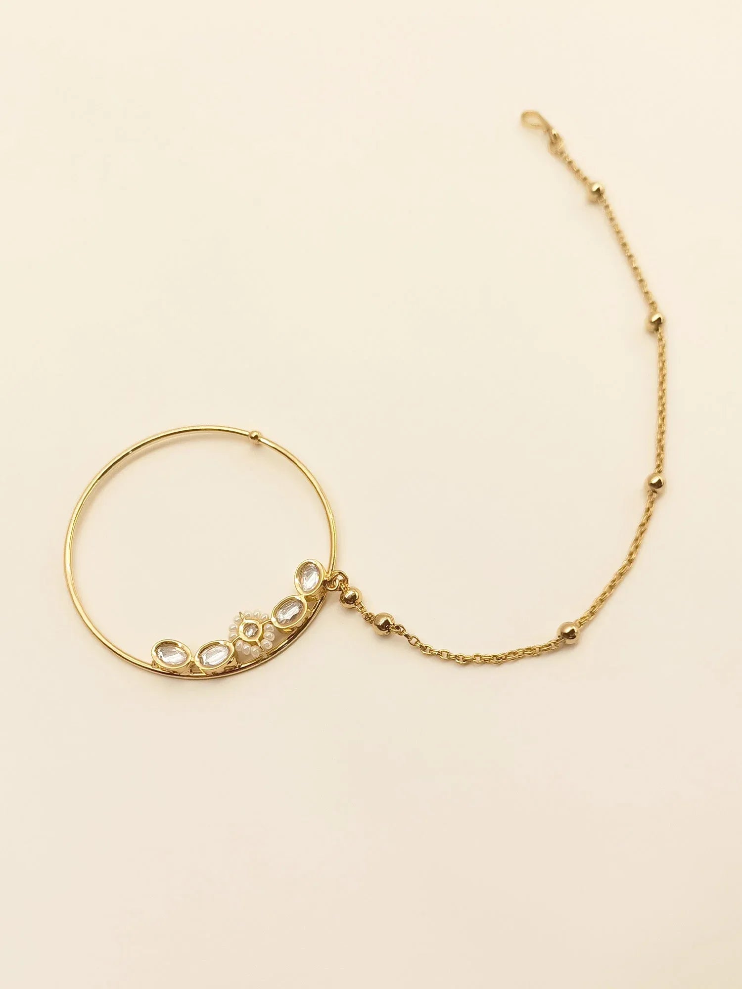 Rajani White Gold Plated Kundan Nath