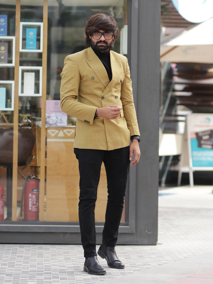 Amazing Mustard Color Men's Double Breasted Blazer