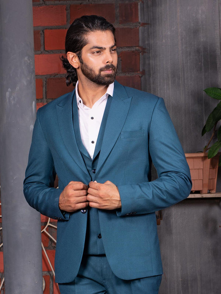 Amazing Peacock Blue Color Men's Single Breasted Blazer