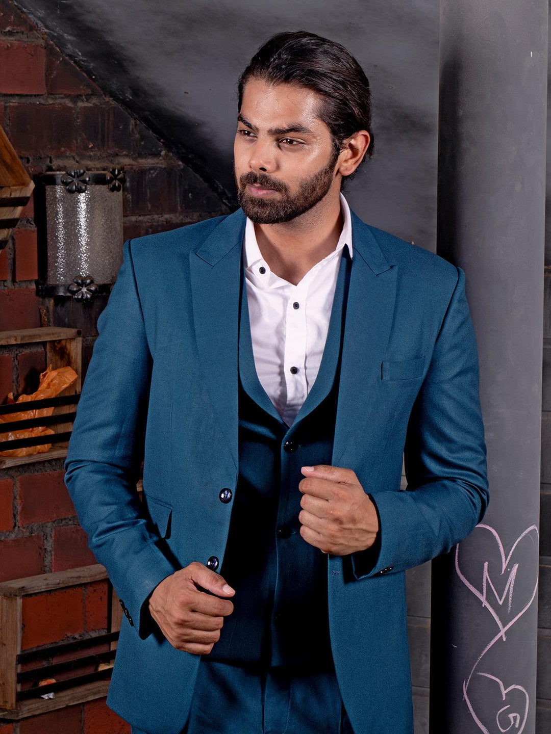 Amazing Peacock Blue Color Men's Single Breasted Blazer