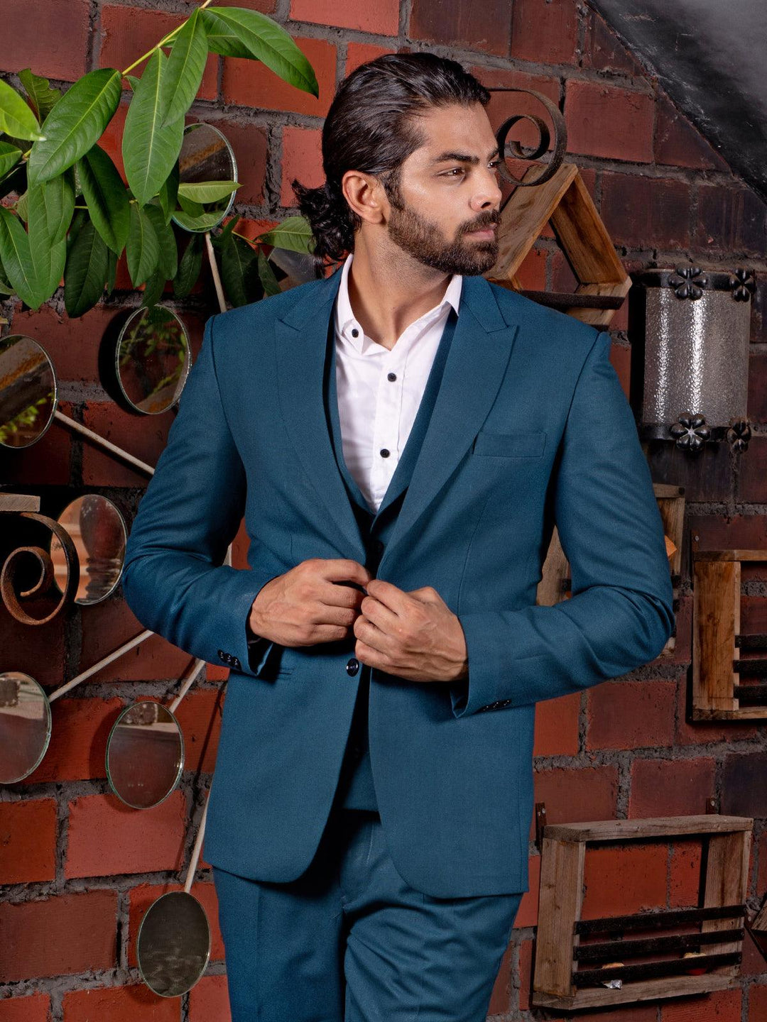 Amazing Peacock Blue Color Men's Single Breasted Blazer