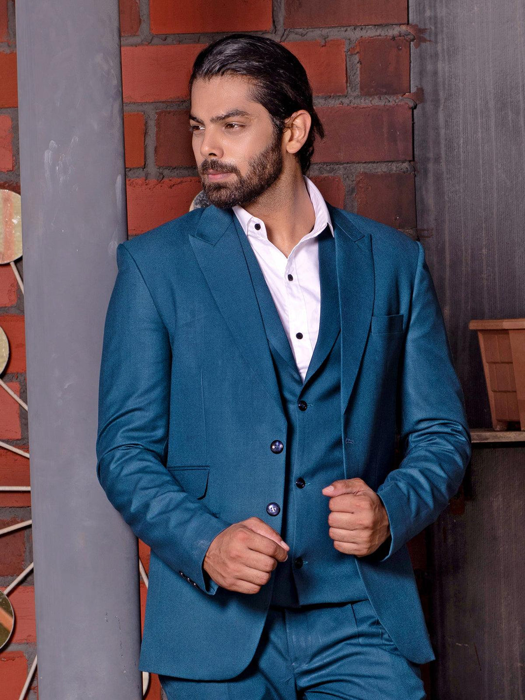 Amazing Peacock Blue Color Men's Single Breasted Blazer