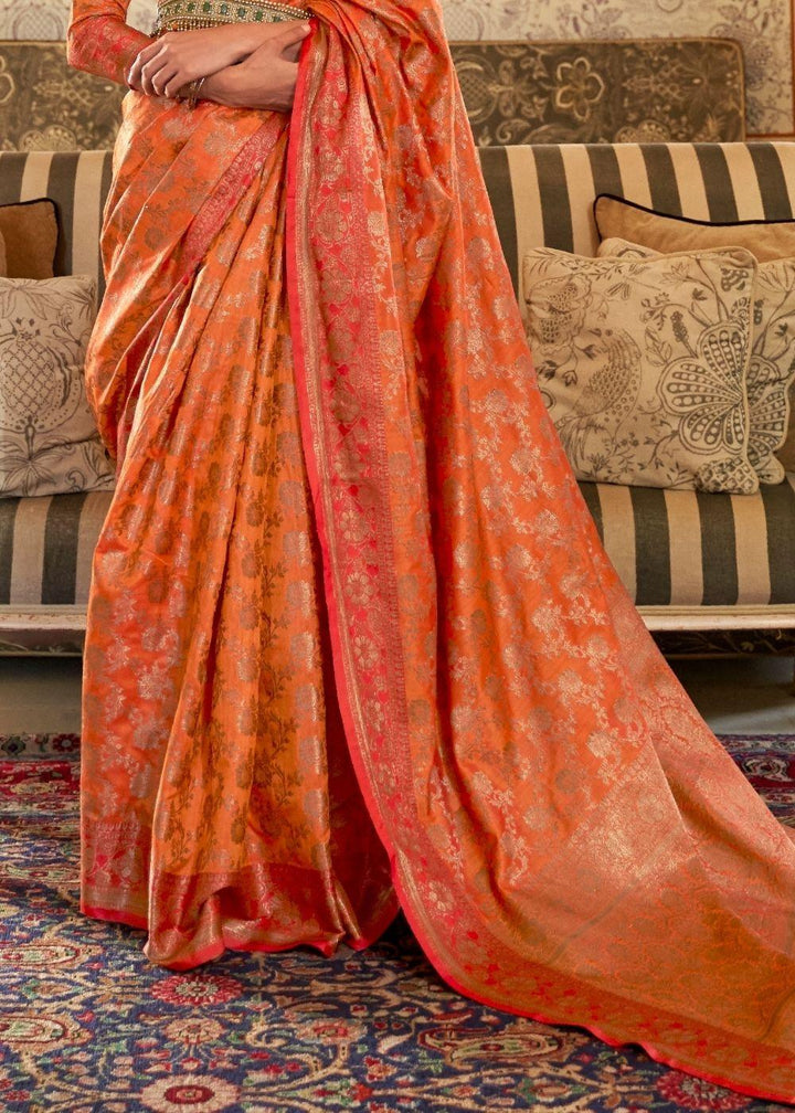 Amber Orange Woven Banarasi Tussar Silk Saree : Top Pick - qivii