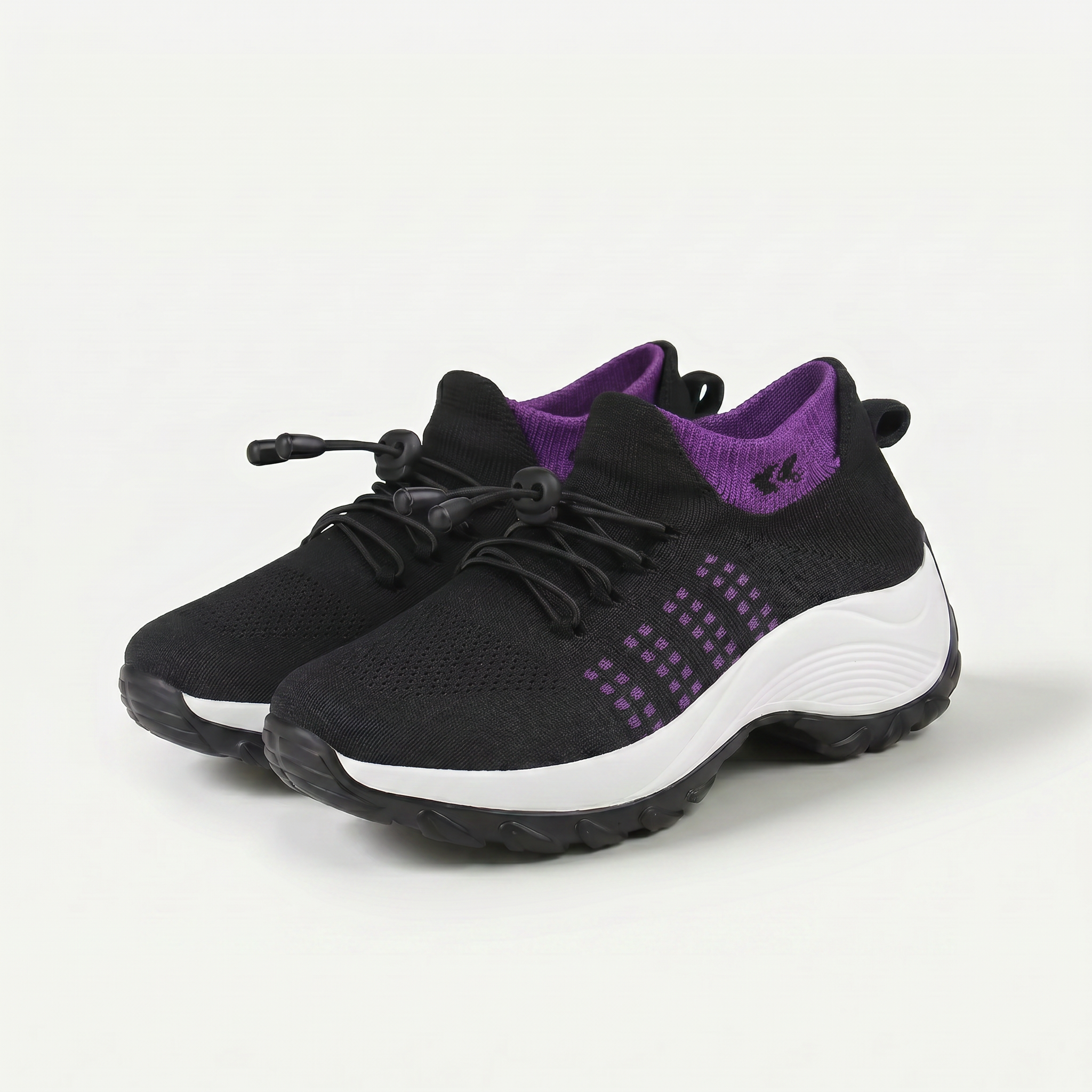 Ambulo Orthopädische Schuhe Strickstoff - Lila Schwarz  - By Qivii