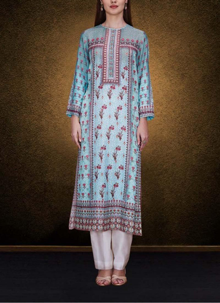 An Aqua Model Kurta Is Floral Print by Qivii