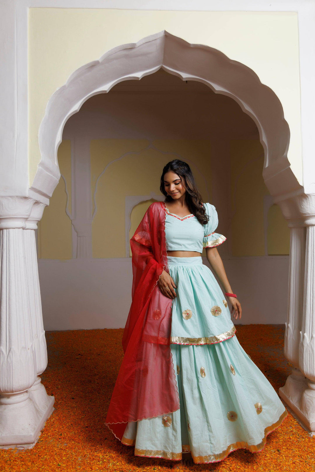 Aquamarine Blue Lehenga Set - qivii