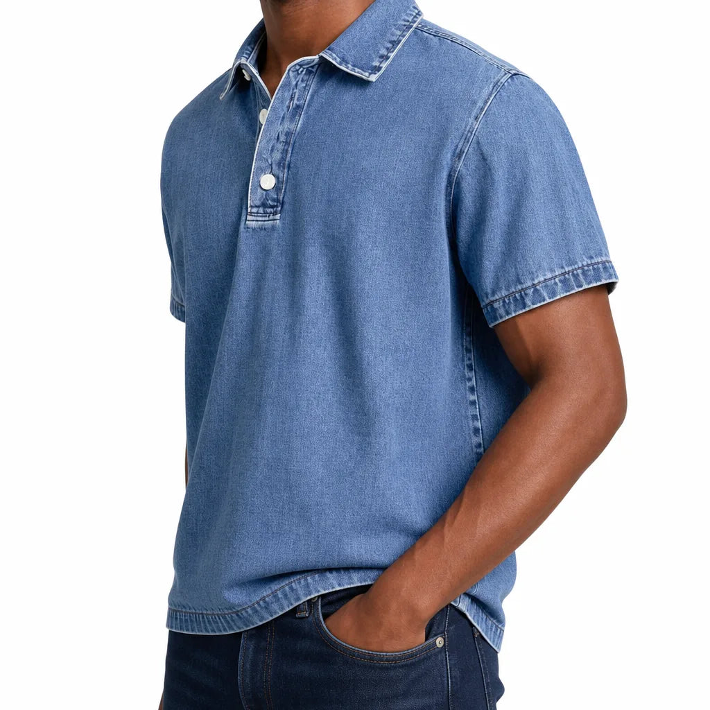 Aston | Mens Denim Dress Polo Shirt