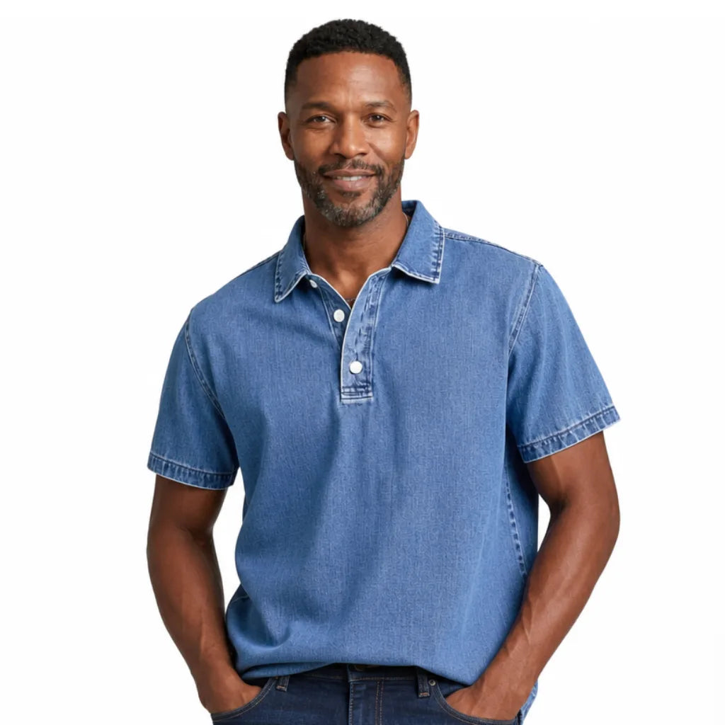 Aston | Mens Denim Dress Polo Shirt
